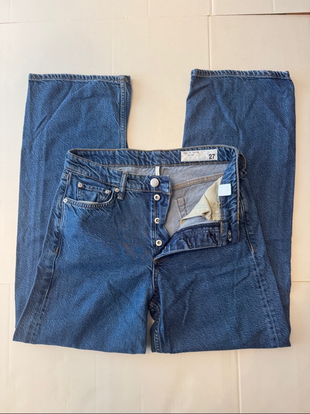 Rag & Bone Logan Featherweight Denim Low Rise Wide Leg Jeans Size 27 Lily Wash - Picture 6 of 13